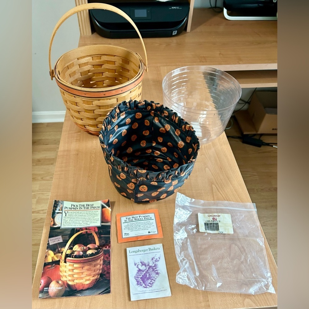 1995 Longaberger basket Pumpkin Combo Pumpkin cloth Liner/Protector/booklets